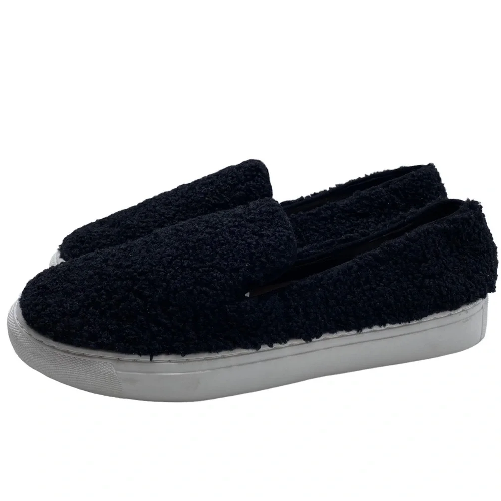 Steven New York by Steve Madden Kimbel Black Faux Fur Slip On Shoe Size 9